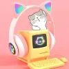 Fone de Ouvido Bluetooth Gamer Orelhas de Gato com Led Headphone