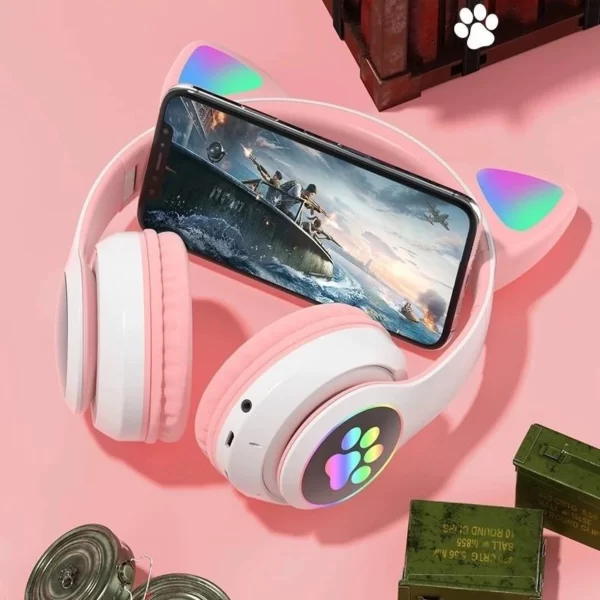 Fone de Ouvido Bluetooth Gamer Orelhas de Gato com Led Headphone