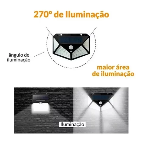 Luminária Solar com 100 Led com Sensor de Presença