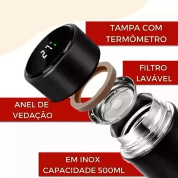 Garrafa Térmica 500ml Com Medidor De Temperatura Digital Led