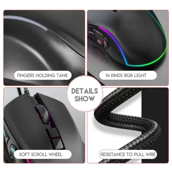 Mouse Gamer 7200DPI 10 Botões Macro LED RGB Com Fio Alta Precisão Ergonômico Ajustável Para Jogos PC Notebook