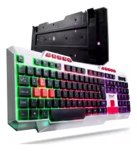 Teclado Gamer Knup Kp Te120 Rgb Led Abnt2 Branco Iluminação Teclas Português Brasil Alta Performance Resistente