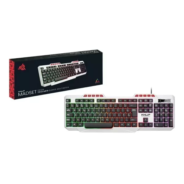 Teclado Gamer Knup Kp Te120 Rgb Led Abnt2 Branco Iluminação Teclas Português Brasil Alta Performance Resistente