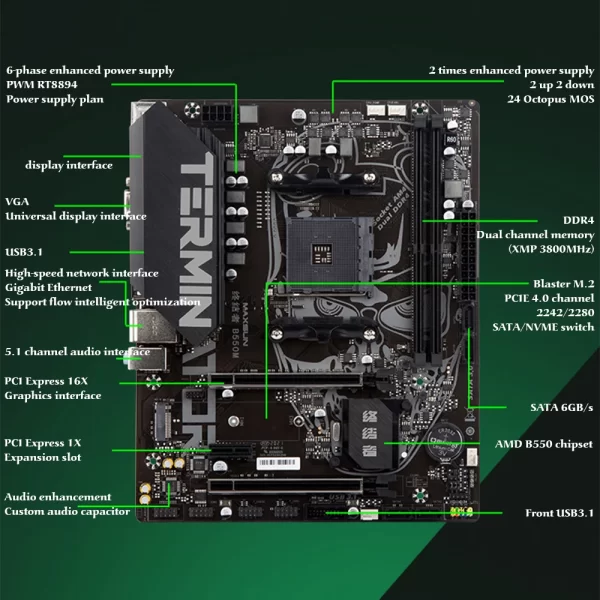 Principal! Nova placa-mãe para jogos MAXSUN Combo Terminator B550M com CPU AMD Ryzen 5 5600G DDR4 16GB (8GB * 2) 3200MHz RAM M.2 SATA3