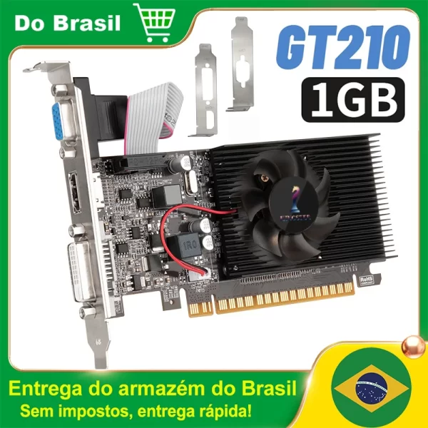 Placa de vídeo GT210 1GB PCIE X16 2.0 Placa gráfica NVIDIA GeForce GT 210 DDR3 VGA HD DVI Computador desktop com GPU GT210 64Bit 1800MHz
