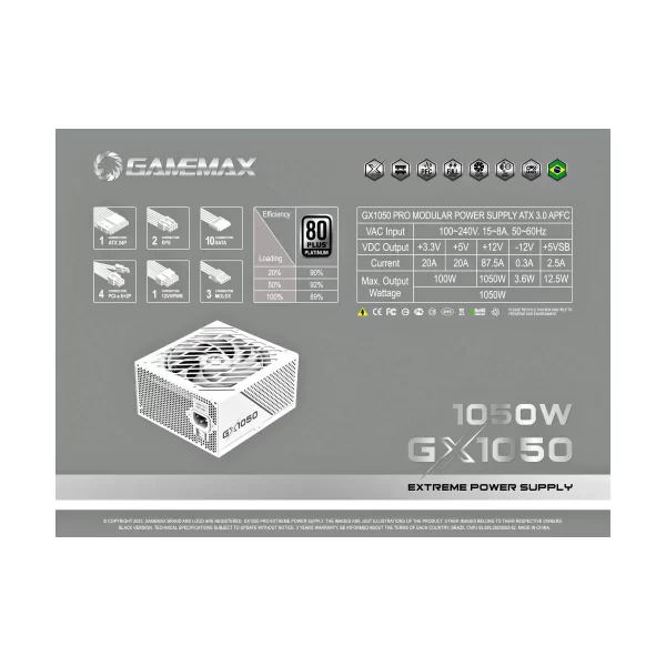 Fonte Modular Gamemax Gx1050 Pro Wt 1050w 80 Plus Platinum Pcie 5.0 Atx 3.0