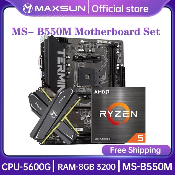 Principal! Nova placa-mãe para jogos MAXSUN Combo Terminator B550M com CPU AMD Ryzen 5 5600G DDR4 16GB (8GB * 2) 3200MHz RAM M.2 SATA3