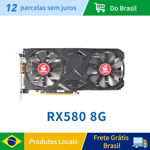 Veineda RX 580 8GB Placa Gráfica Gaming GDDR5 256Bit PCI Express 3.0 × 16 GPU Computador Mineração ETH hashrate 28-30mh/s Remodelado